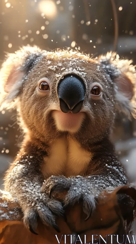 Serene Koala with Snowflakes AI Image