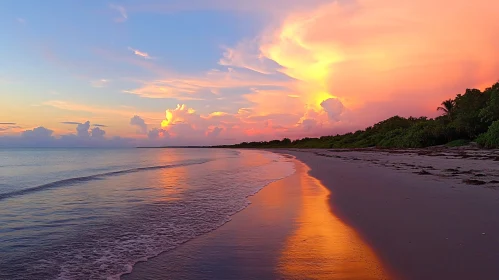 Beach Sunset with Stunning Sky and Reflections