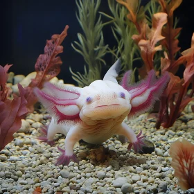 Axolotl Amidst Vibrant Underwater Flora