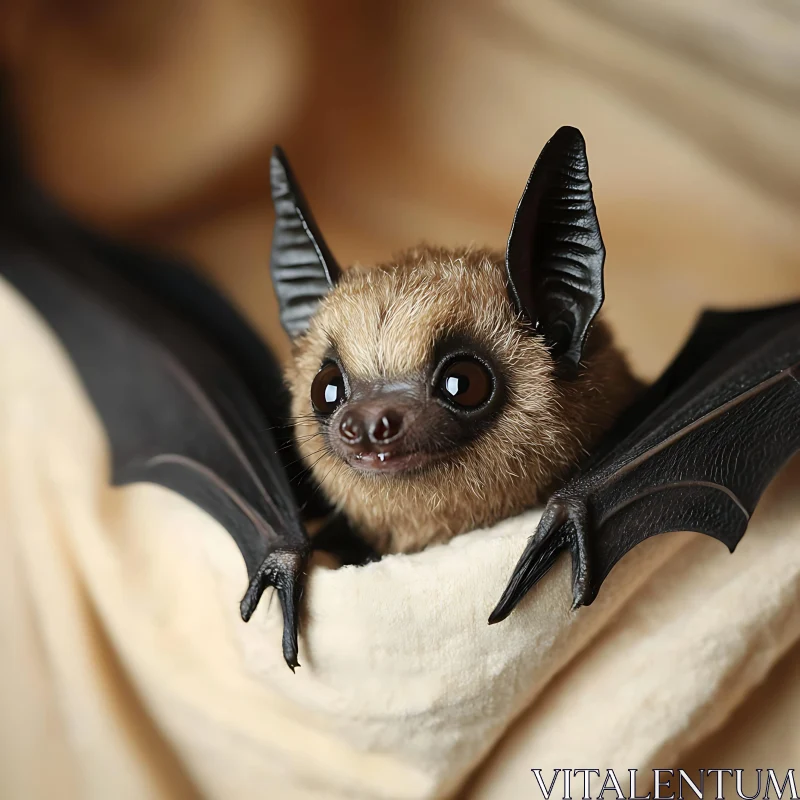 AI ART Charming Bat Snuggled in Blanket with Large Eyes