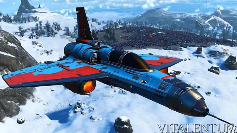 Advanced Spaceship in Winter Terrain AI Image