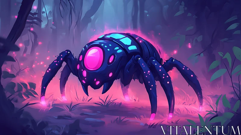 Glowing Neon Creature Amidst Enchanted Woods AI Image