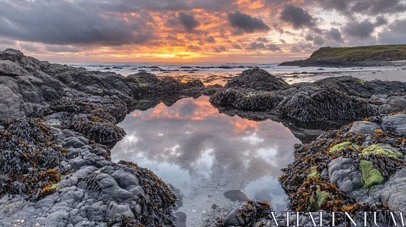 AI ART Dramatic Sunset Over Rocky Coastline