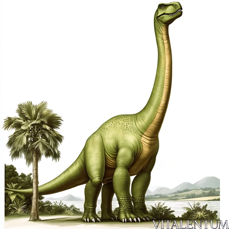 AI ART Green Brachiosaurus in Ancient Environment