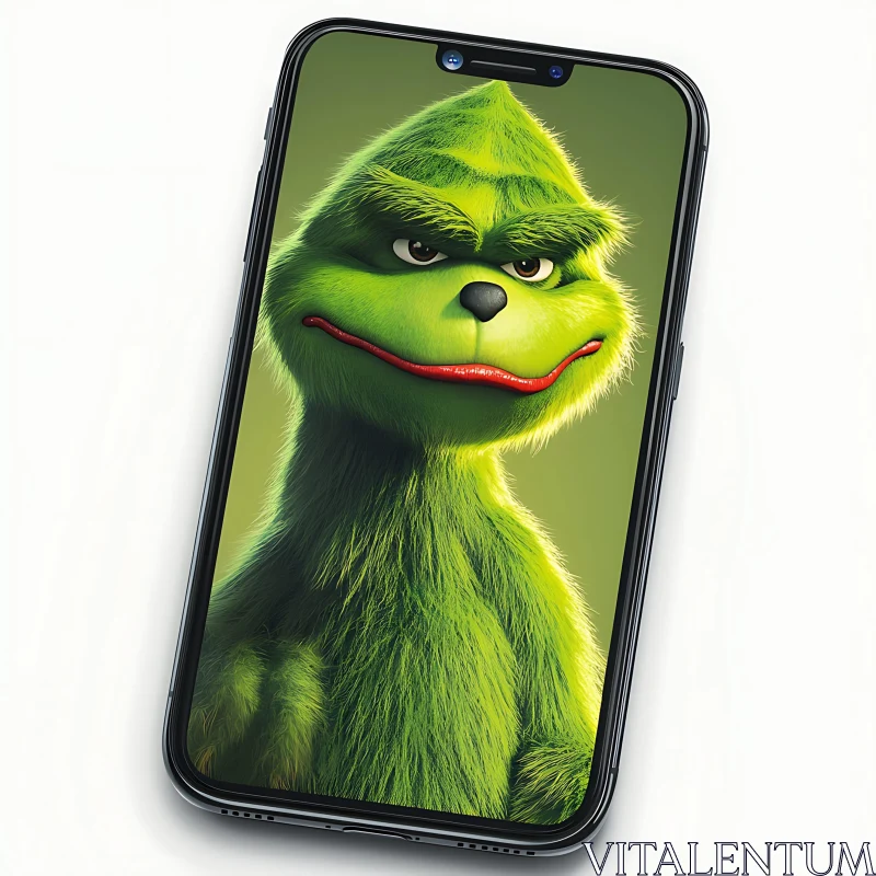 AI ART Grinch Cartoon Character on Phone