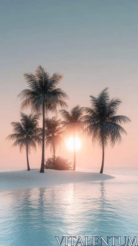 Tropical Island at Sunset with Reflective Waters AI Image