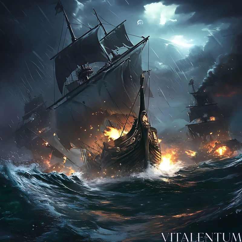 AI ART Epic Ship Battle Amidst a Storm