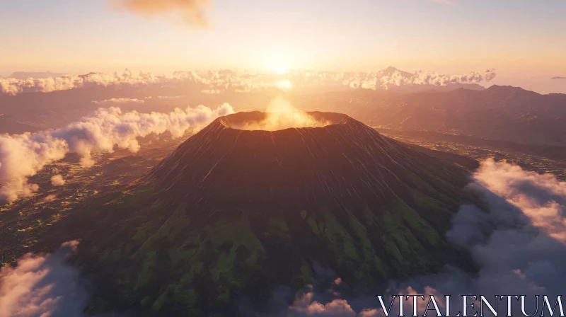 Sunrise Over Volcanic Crater AI Image