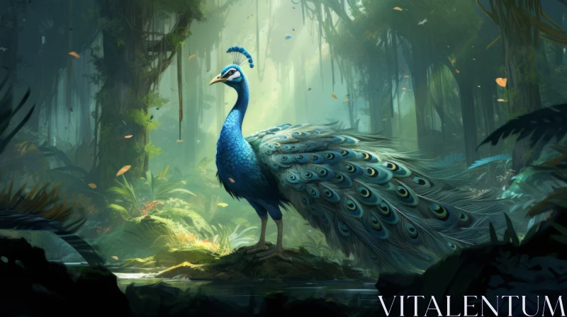 Captivating Blue Peacock in Jungle Concept Art AI Image