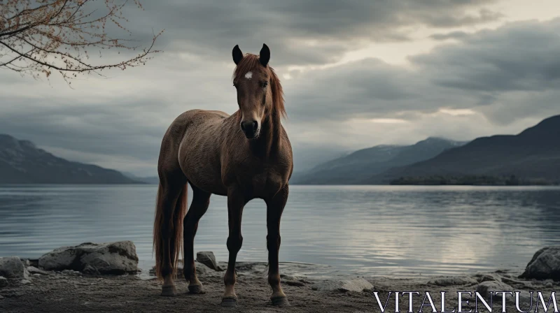 Serene Portrait of a Horse by Water's Edge AI Image