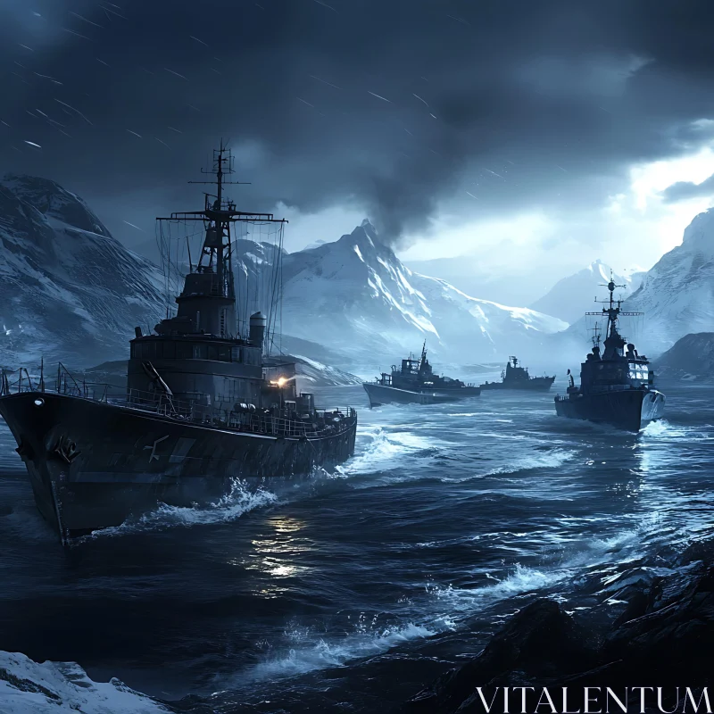 Warships Navigating Through Ice-cold Waters AI Image