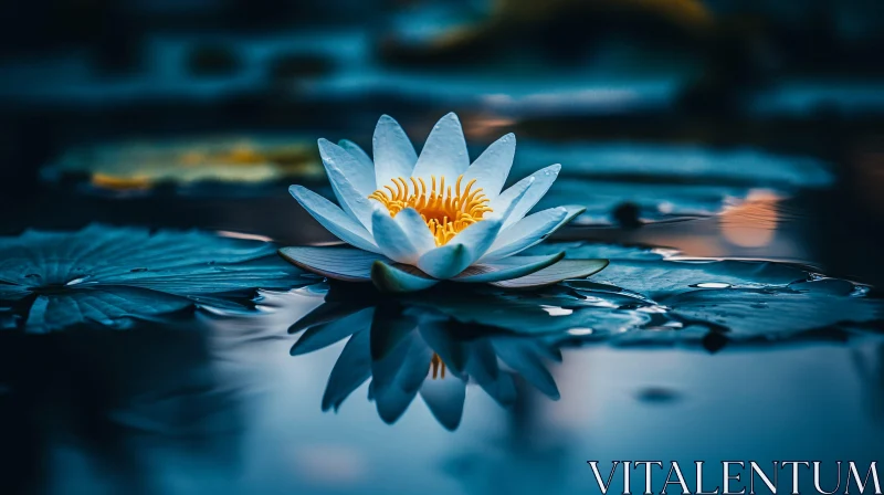 Tranquil Aquatic Flower on Reflective Waters AI Image