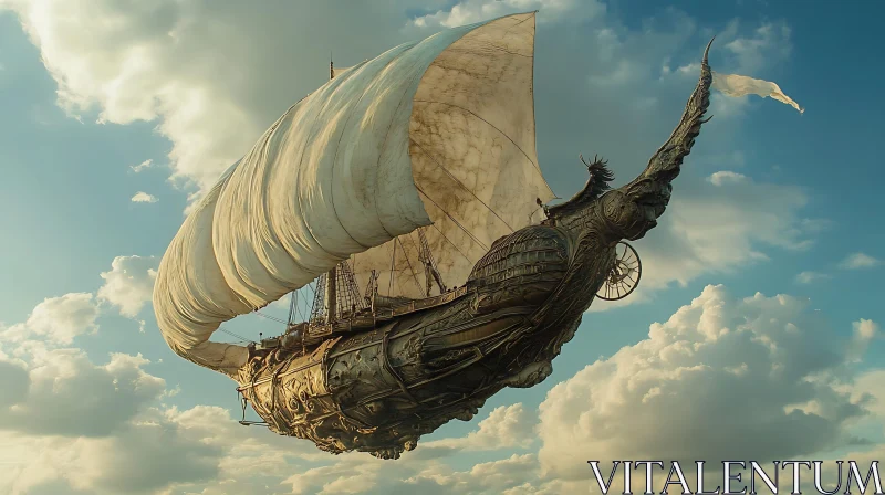 Ethereal Flying Ship Art in Clouds AI Image