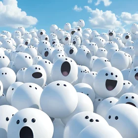 Joyful Expressions in a Sea of White Spheres