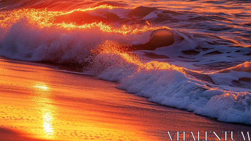 Sunset Waves on Beach AI Image