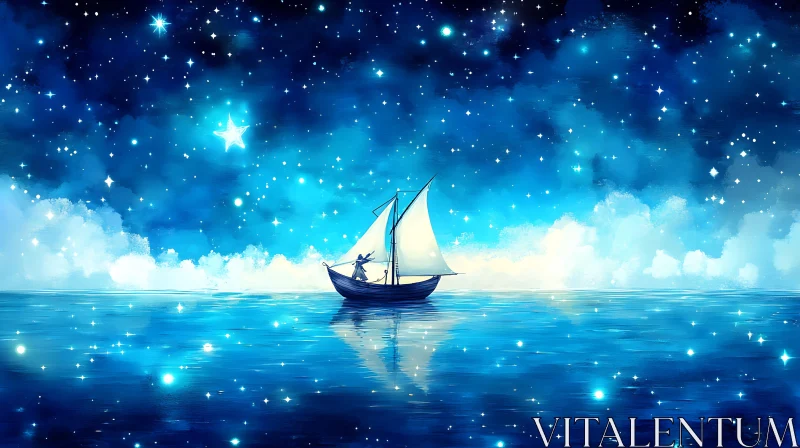 Dreamlike Sailboat Under Stars AI Image