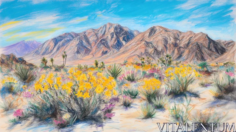 Scenic Desert Mountain View with Colorful Flowers AI Image