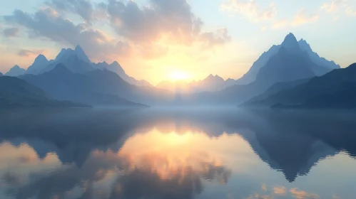 Mountain Peaks at Sunset with Reflections