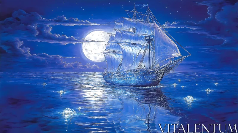 Sailing Ship in Moonlight Serenity AI Image