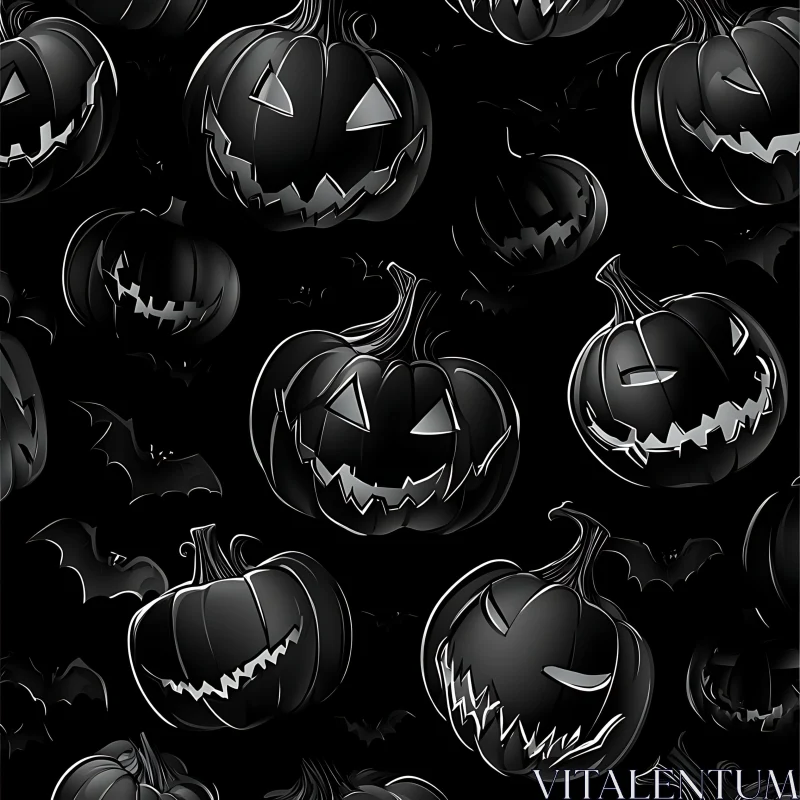 AI ART Scary Halloween Pumpkins and Bats