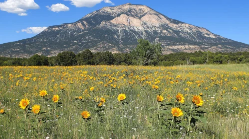 Sunflower Meadow with Mountain View