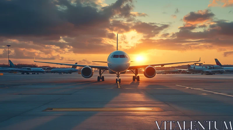 Sunset Airport Scene with Airplane AI Image