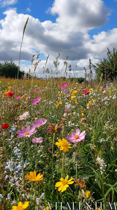 Field of Blooming Wildflowers Under a Clear Sky AI Image