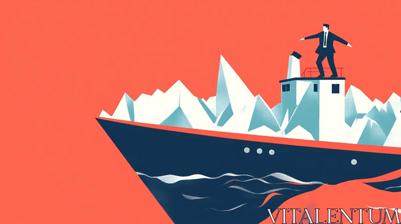 AI ART Iceberg Boat with Man Illustration