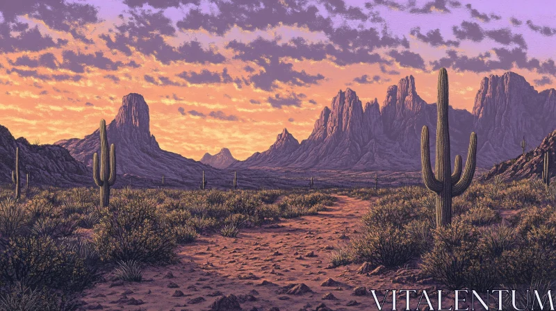 AI ART Golden Hour in the Desert: Serene Landscape with Cacti