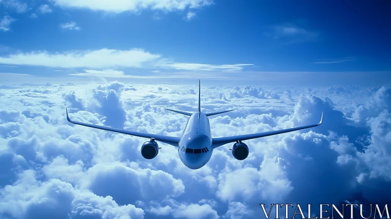 Plane Gliding Amidst the Clouds AI Image