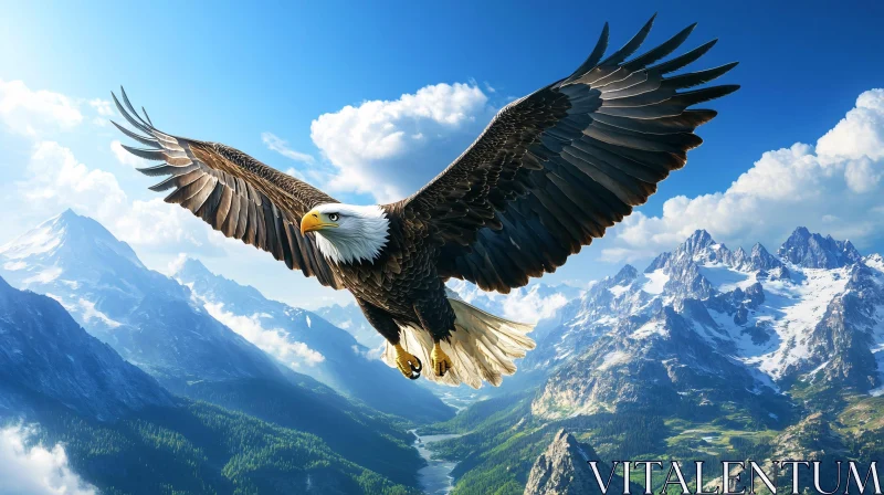 Eagle in Flight over Alpine Mountains AI Image