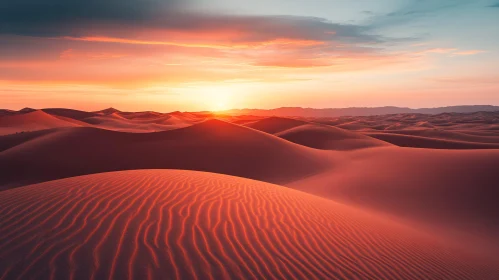 Sunset Over Sand Dunes in the Desert