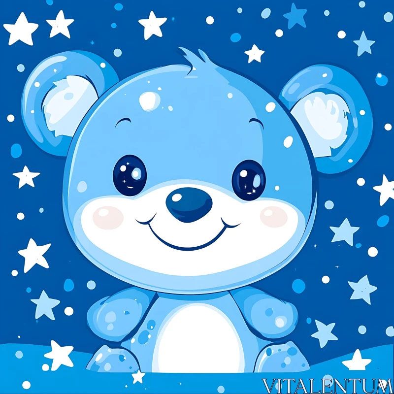 Cheerful Blue Bear with Stars AI Image