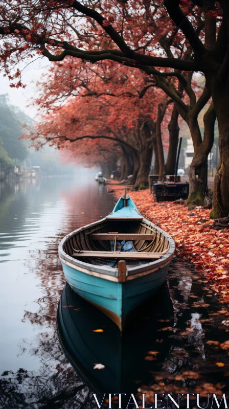 Peaceful Boat Ride Through Autumn Reflections AI Image