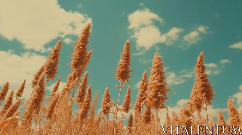 Golden Wheat Field and Blue Sky AI Image