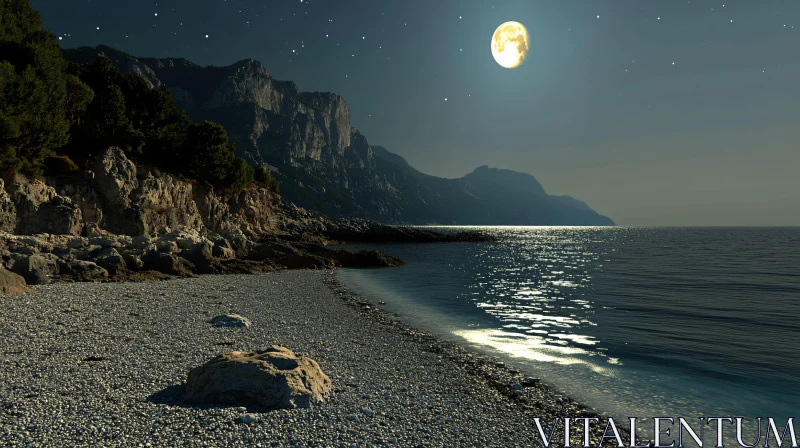 AI ART Serene Nighttime Coastal Landscape