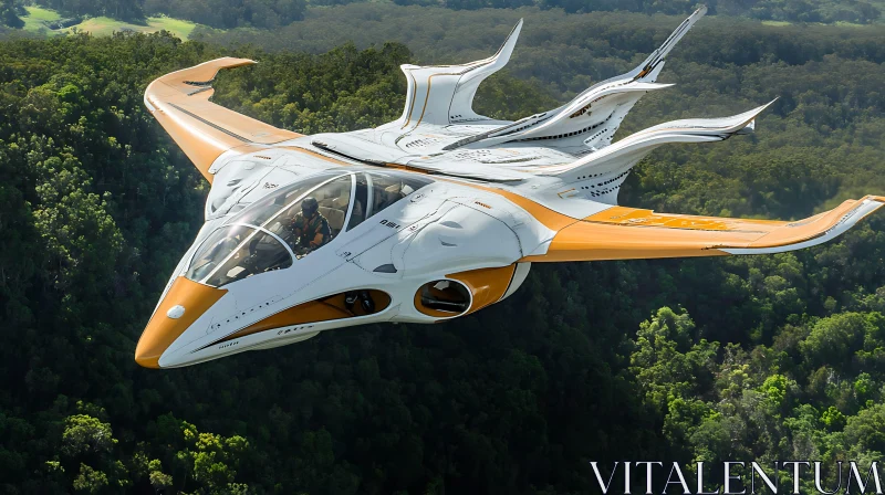 Cutting-Edge Aircraft Design in Lush Forest AI Image