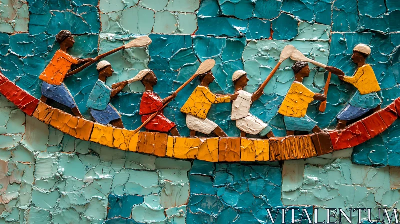 Vivid Mosaic Depiction of Boat Paddlers AI Image