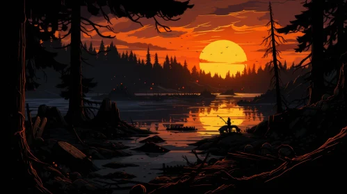 Sunset Wilderness Scenery with Detailed Character Design