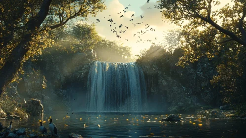 Tranquil Nature Waterfall Scene