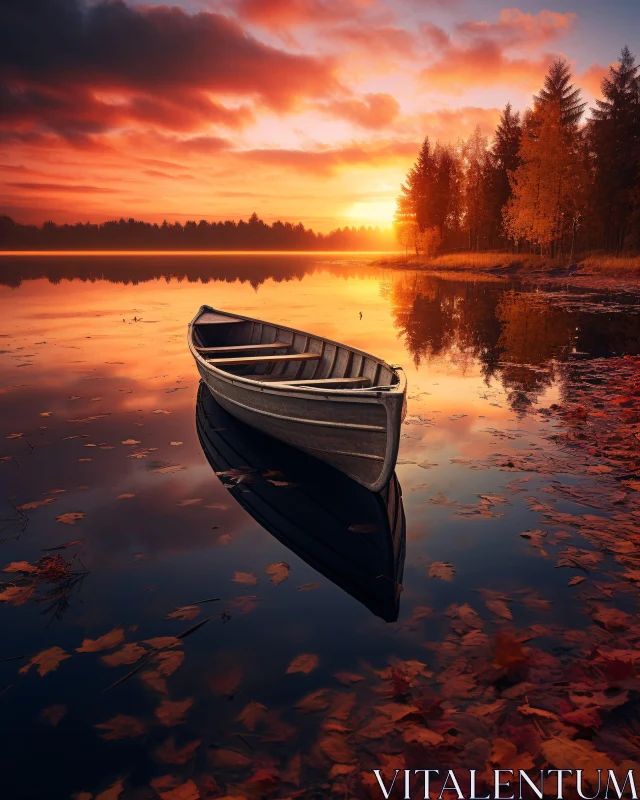 Peaceful Boat on Calm Lake at Sunset AI Image