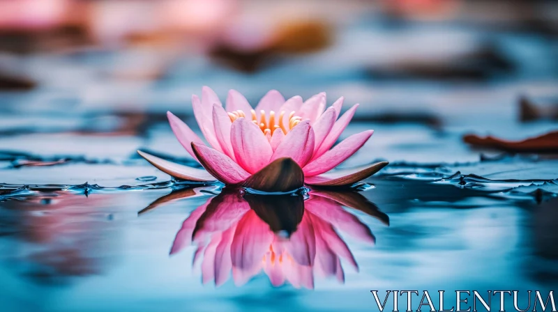 Floating Pink Lotus with Reflective Water AI Image