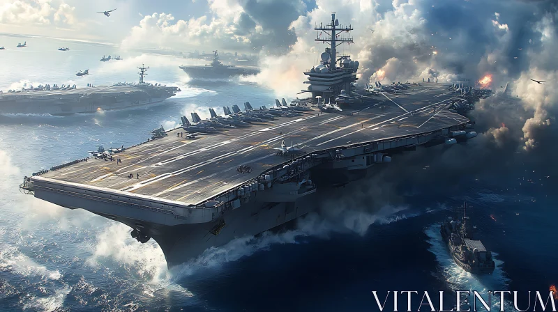 Formidable Naval Aircraft Carrier Fleet at Sea AI Image