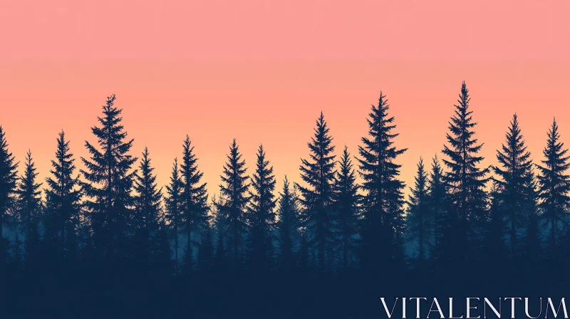 Pine Forest Silhouette During Sunset AI Image