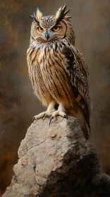 Detailed Owl Portrait on Rugged Rock