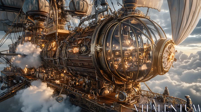 Steampunk Airship in the Sky AI Image