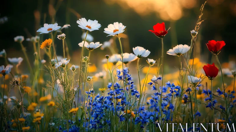 Wildflower Field Glowing at Dusk AI Image