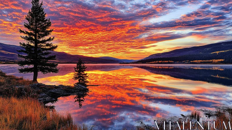 AI ART Mesmerizing Sunset over Mountain Lake