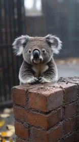 Koala on a Rustic Brick Structure