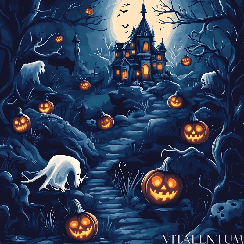 AI ART Spooky Halloween Night Scene